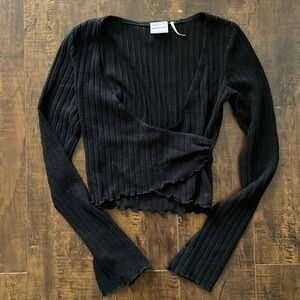 Free People Black Ribbed Sweater